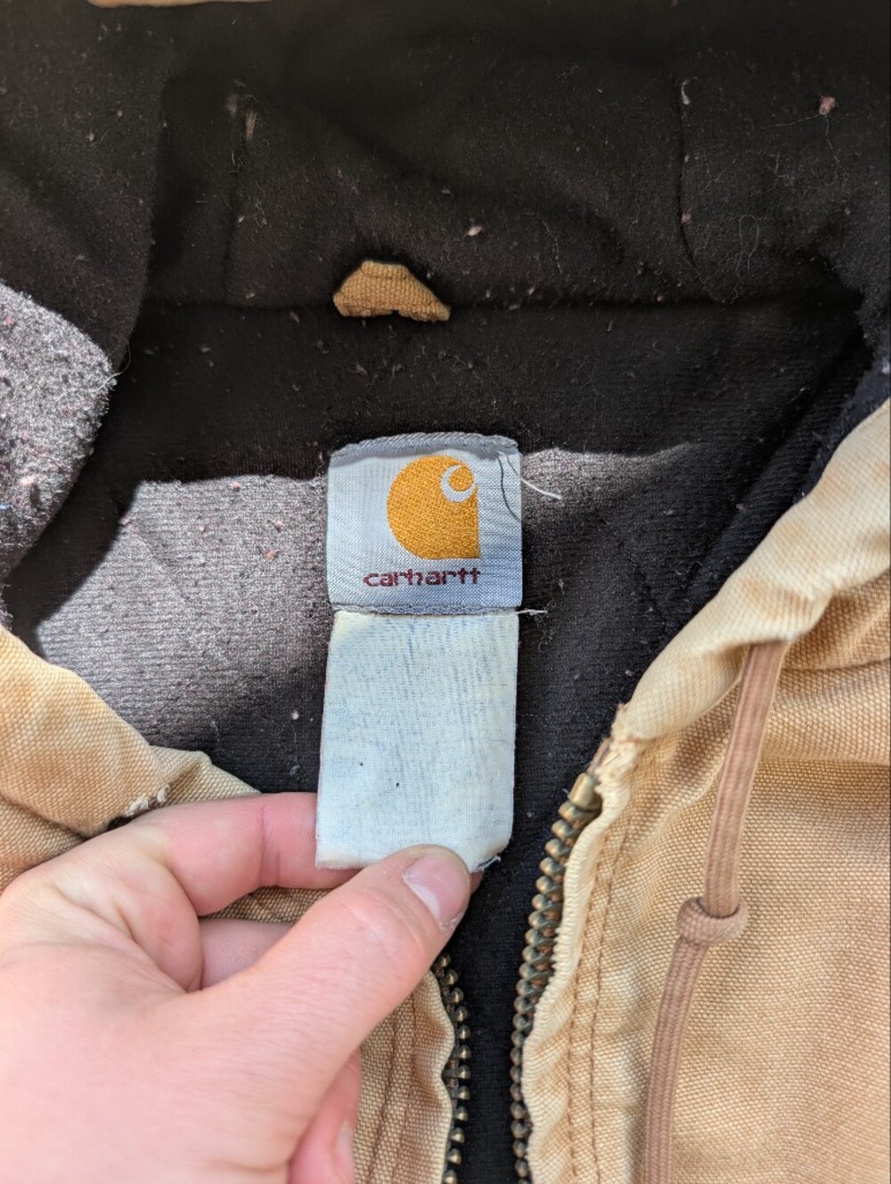 Vintage Y2K Carhartt J140 BRN Jacket Duck Hooded Lined WorkWear Thrashed USA Vtg - Picture 4 of 6